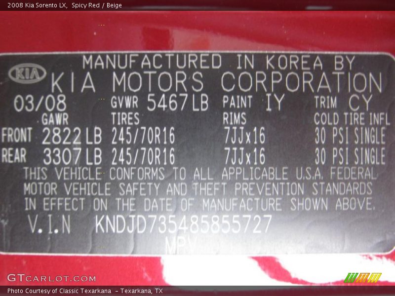 Spicy Red / Beige 2008 Kia Sorento LX