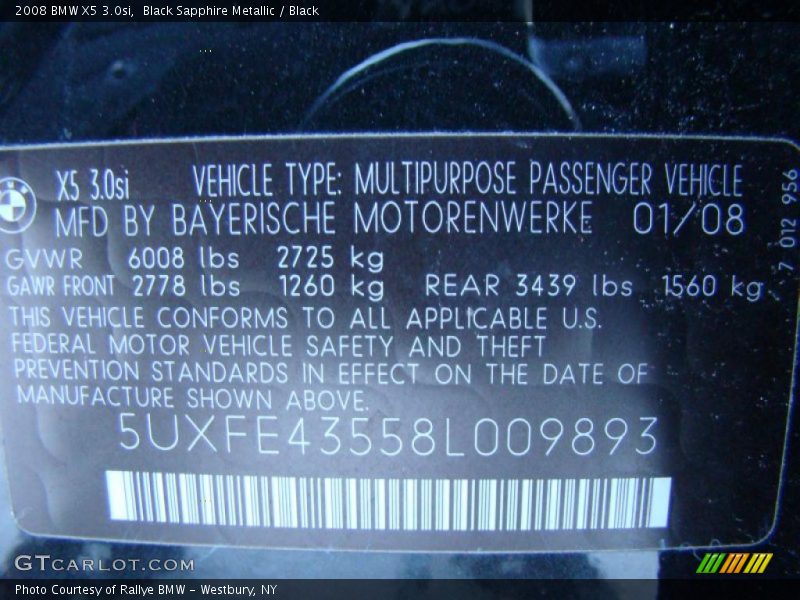 Black Sapphire Metallic / Black 2008 BMW X5 3.0si