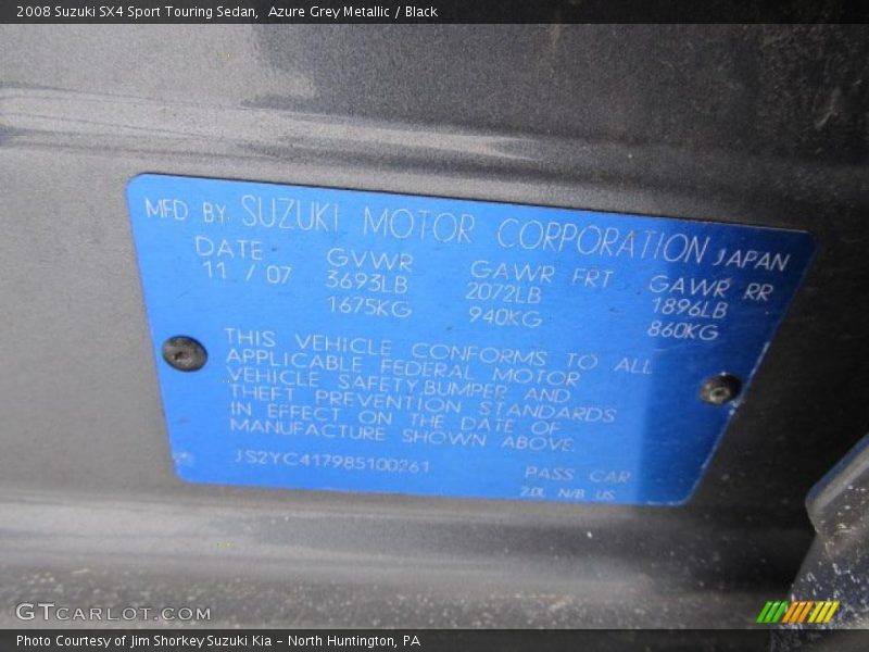 Azure Grey Metallic / Black 2008 Suzuki SX4 Sport Touring Sedan