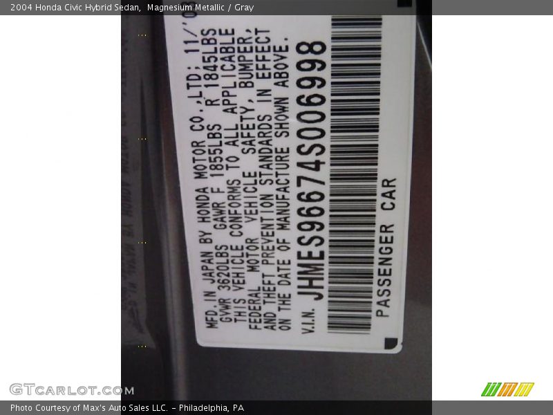 Magnesium Metallic / Gray 2004 Honda Civic Hybrid Sedan