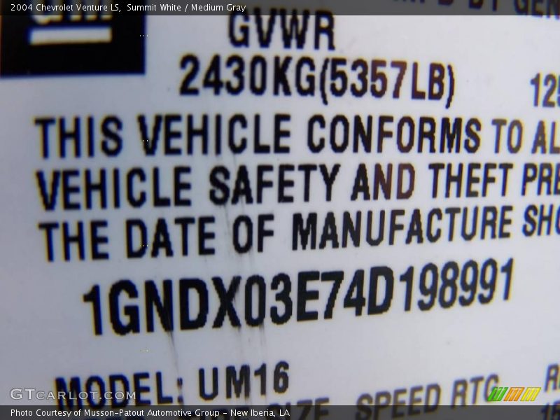 Summit White / Medium Gray 2004 Chevrolet Venture LS