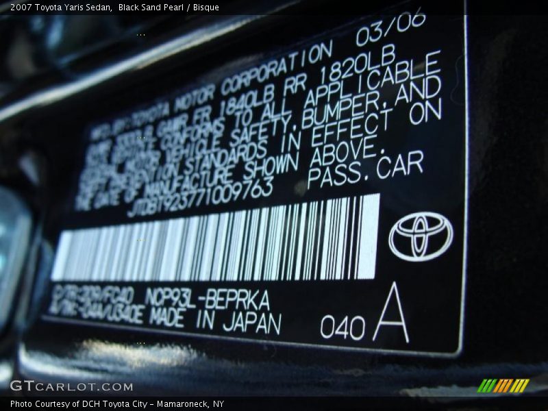 Black Sand Pearl / Bisque 2007 Toyota Yaris Sedan