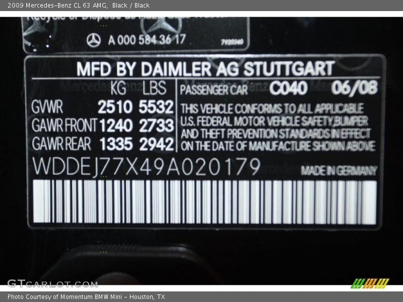 Black / Black 2009 Mercedes-Benz CL 63 AMG