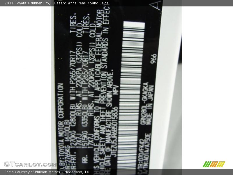 Blizzard White Pearl / Sand Beige 2011 Toyota 4Runner SR5