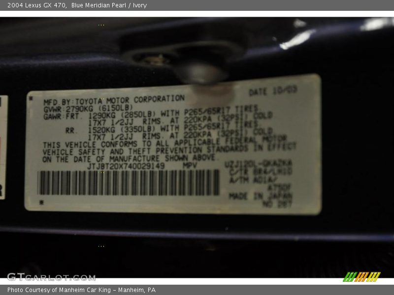 Blue Meridian Pearl / Ivory 2004 Lexus GX 470