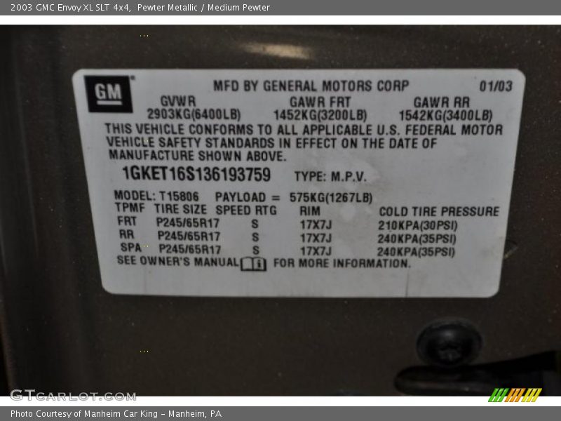 Pewter Metallic / Medium Pewter 2003 GMC Envoy XL SLT 4x4