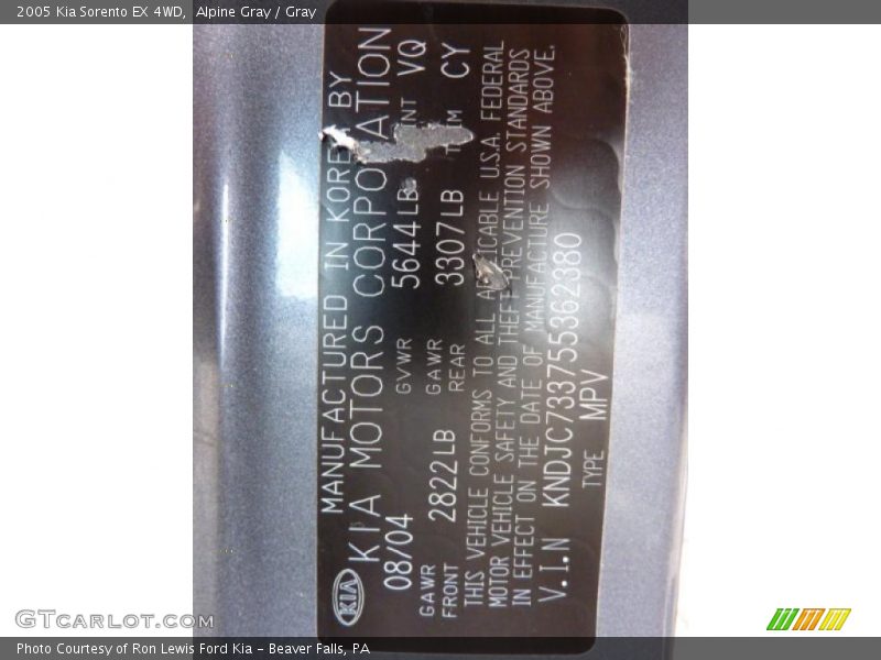 Alpine Gray / Gray 2005 Kia Sorento EX 4WD