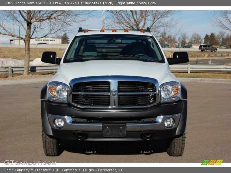 Bright White / Slate Gray 2009 Dodge Ram 4500 SLT Crew Cab 4x4 Flat Bed Stake Truck