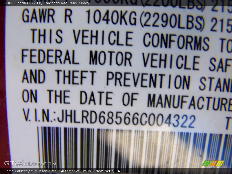 Redondo Red Pearl / Ivory 2006 Honda CR-V LX