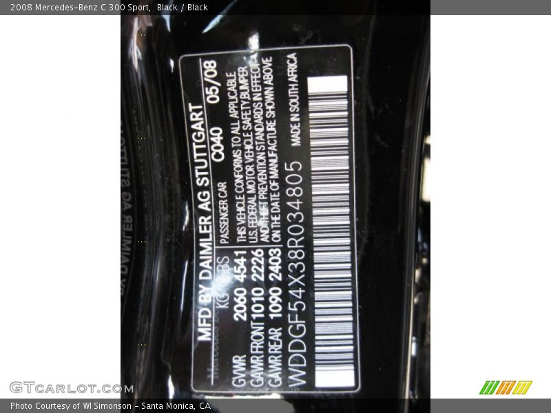 Black / Black 2008 Mercedes-Benz C 300 Sport