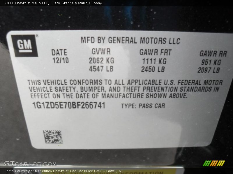 Black Granite Metallic / Ebony 2011 Chevrolet Malibu LT