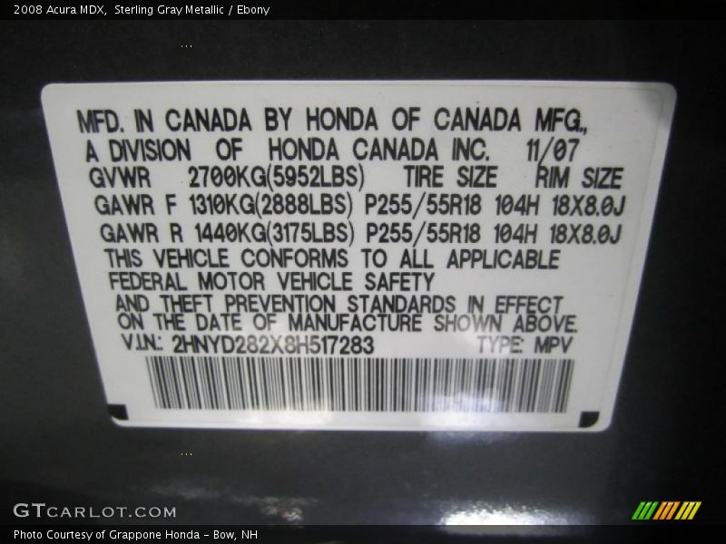 Sterling Gray Metallic / Ebony 2008 Acura MDX