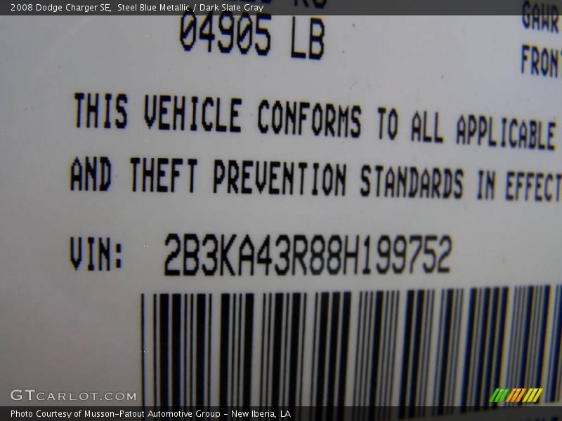 Steel Blue Metallic / Dark Slate Gray 2008 Dodge Charger SE