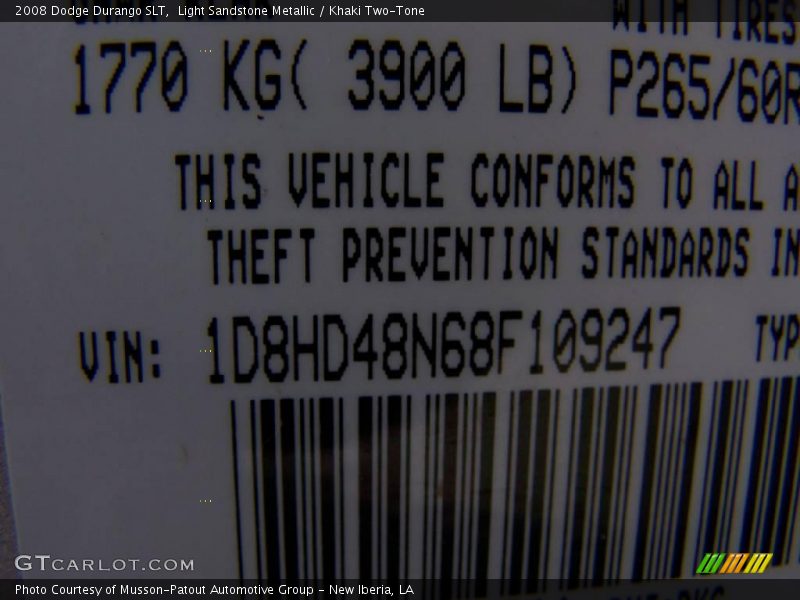 Light Sandstone Metallic / Khaki Two-Tone 2008 Dodge Durango SLT