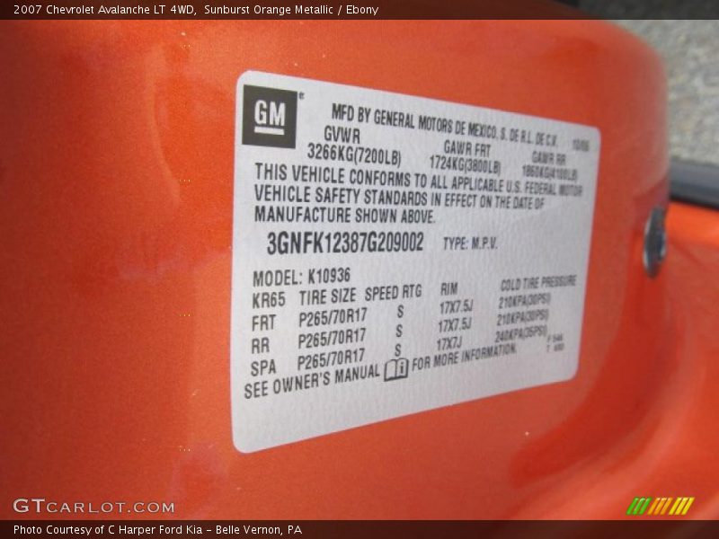 Sunburst Orange Metallic / Ebony 2007 Chevrolet Avalanche LT 4WD