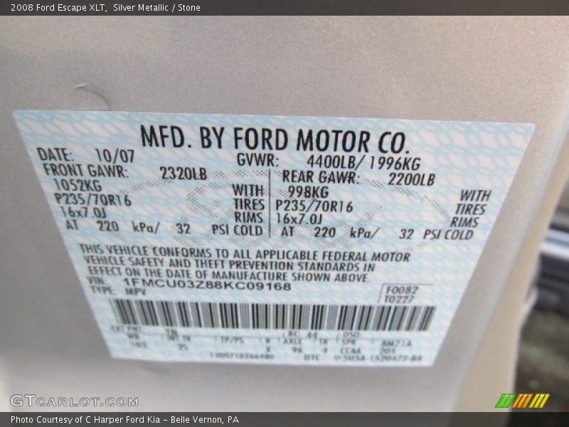 Silver Metallic / Stone 2008 Ford Escape XLT