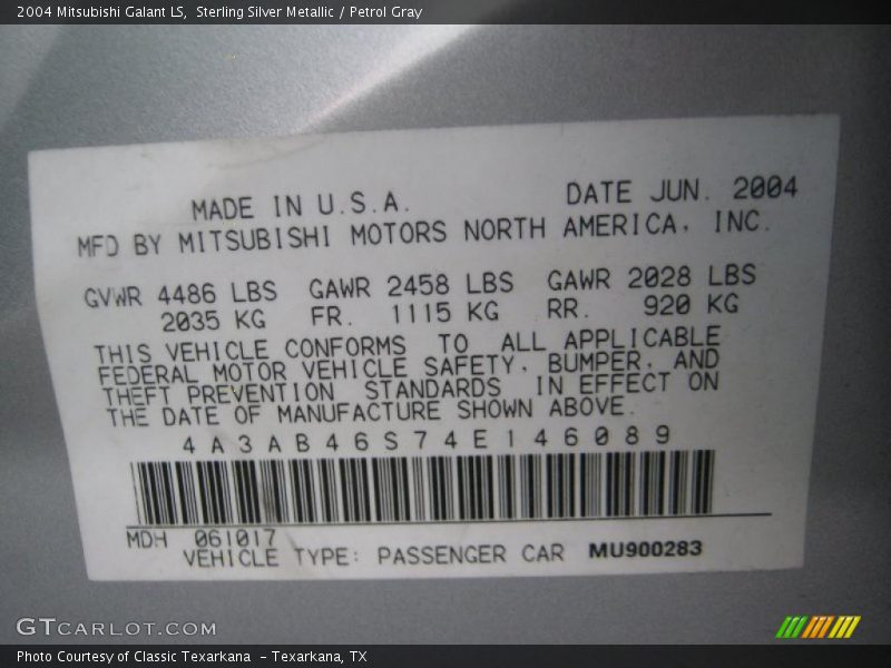 Sterling Silver Metallic / Petrol Gray 2004 Mitsubishi Galant LS
