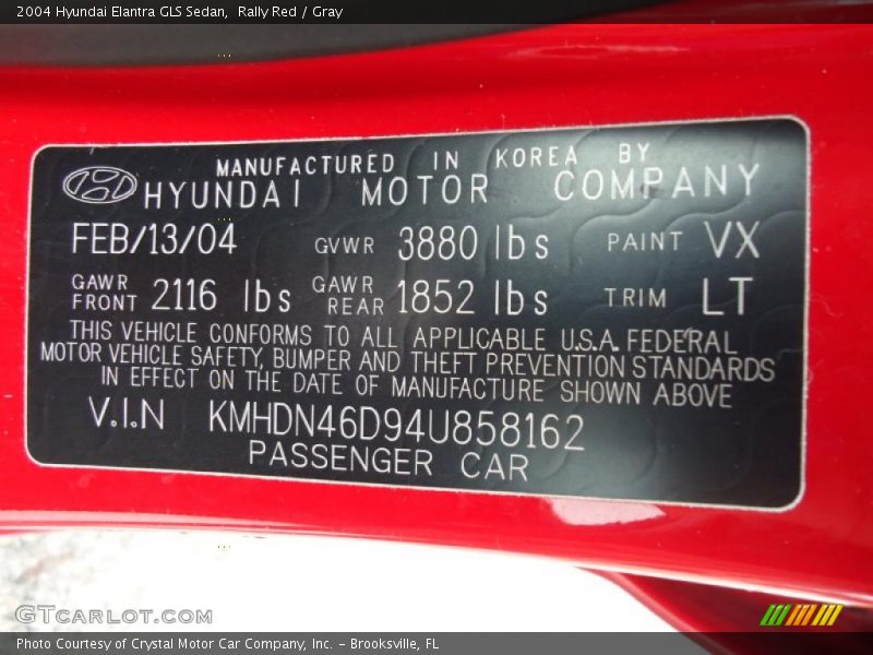 Rally Red / Gray 2004 Hyundai Elantra GLS Sedan