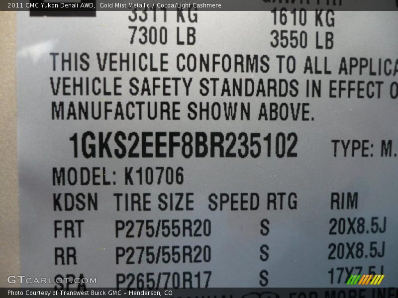 Gold Mist Metallic / Cocoa/Light Cashmere 2011 GMC Yukon Denali AWD