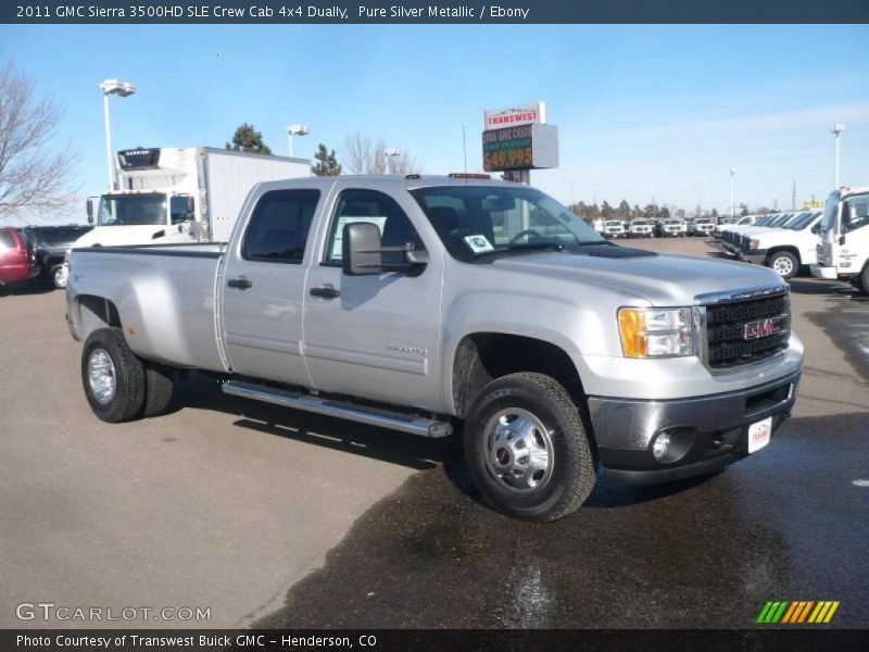 Pure Silver Metallic / Ebony 2011 GMC Sierra 3500HD SLE Crew Cab 4x4 Dually