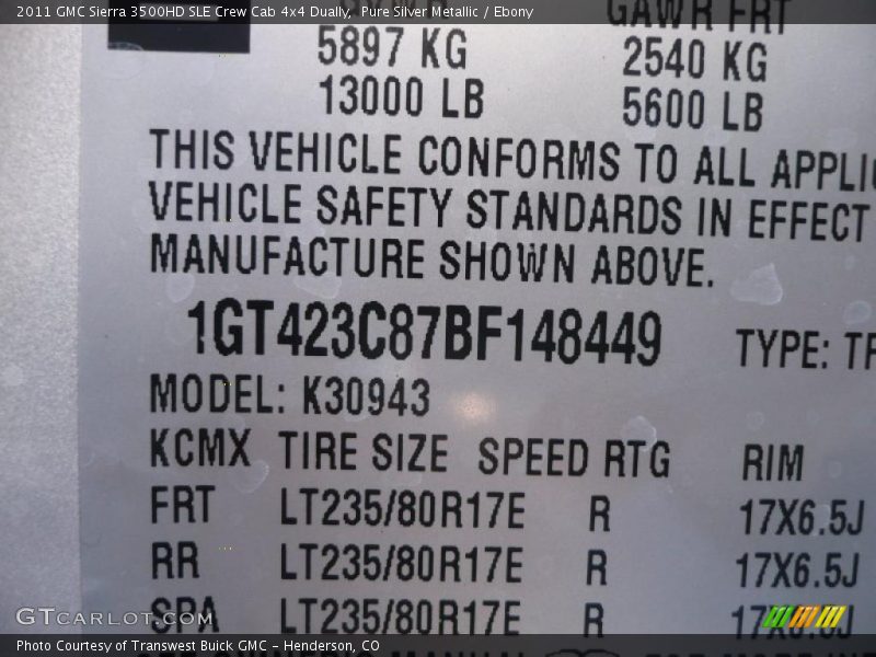 Pure Silver Metallic / Ebony 2011 GMC Sierra 3500HD SLE Crew Cab 4x4 Dually