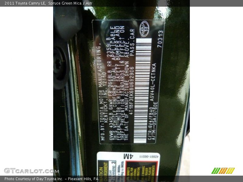 Spruce Green Mica / Ash 2011 Toyota Camry LE