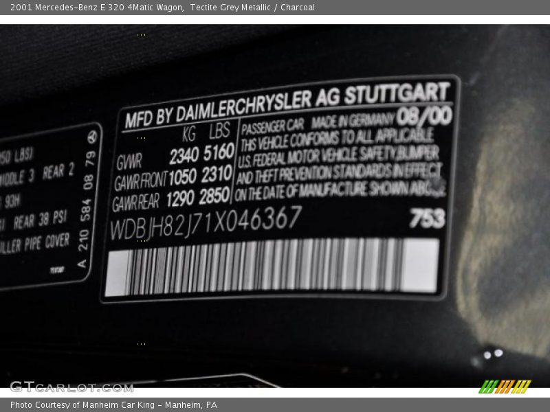 2001 E 320 4Matic Wagon Tectite Grey Metallic Color Code 753