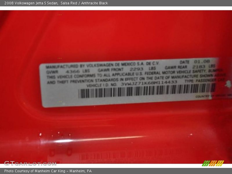 Salsa Red / Anthracite Black 2008 Volkswagen Jetta S Sedan