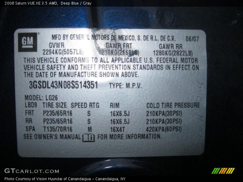 Deep Blue / Gray 2008 Saturn VUE XE 3.5 AWD