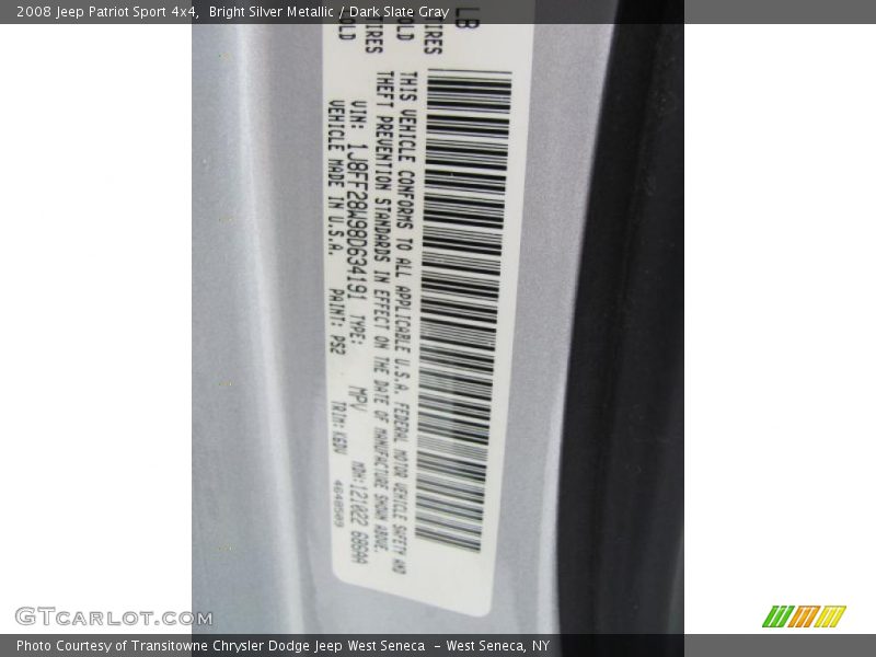 Bright Silver Metallic / Dark Slate Gray 2008 Jeep Patriot Sport 4x4