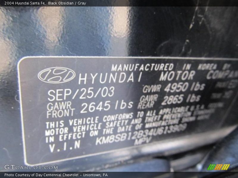 Black Obsidian / Gray 2004 Hyundai Santa Fe