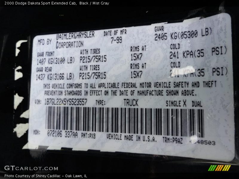 Black / Mist Gray 2000 Dodge Dakota Sport Extended Cab