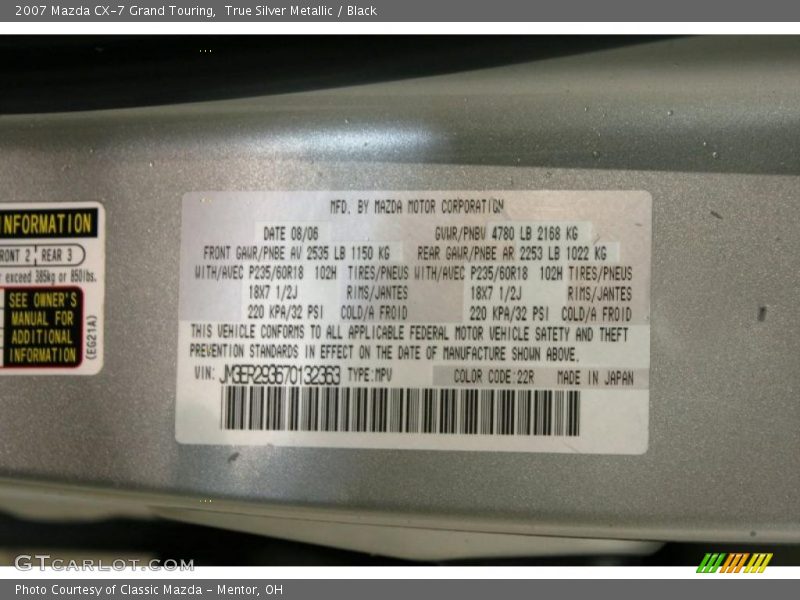 True Silver Metallic / Black 2007 Mazda CX-7 Grand Touring