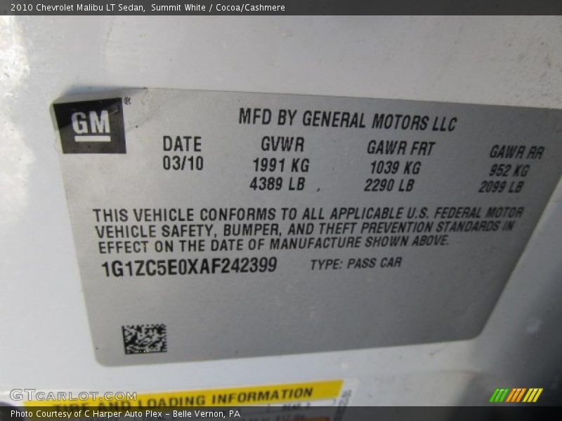 Summit White / Cocoa/Cashmere 2010 Chevrolet Malibu LT Sedan