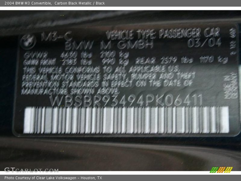 Carbon Black Metallic / Black 2004 BMW M3 Convertible