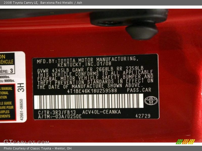 Barcelona Red Metallic / Ash 2008 Toyota Camry LE