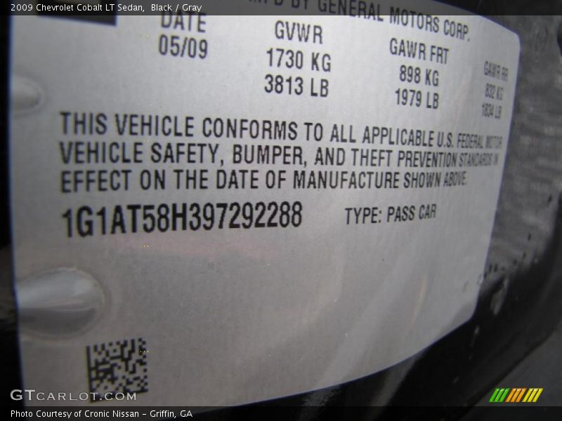 Black / Gray 2009 Chevrolet Cobalt LT Sedan