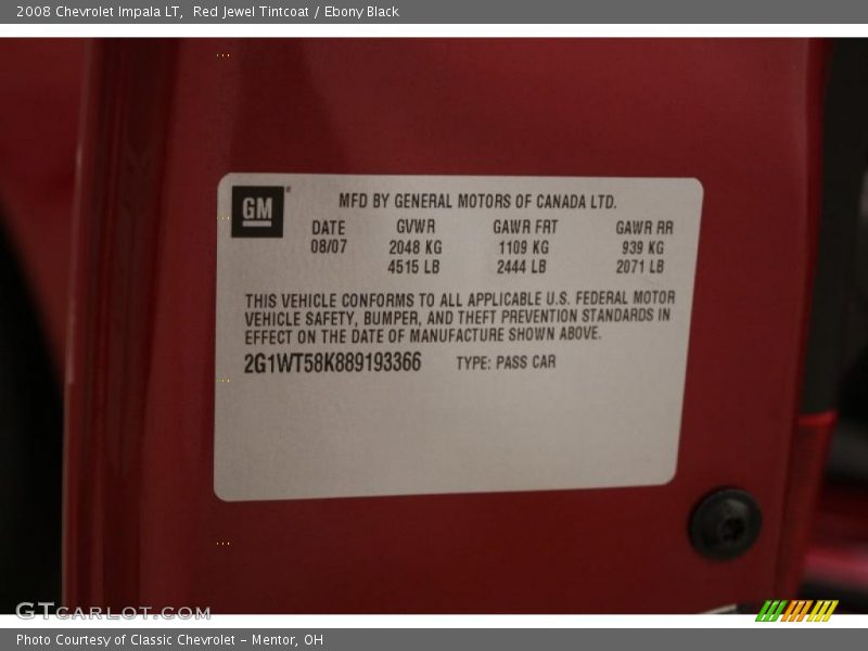 Red Jewel Tintcoat / Ebony Black 2008 Chevrolet Impala LT