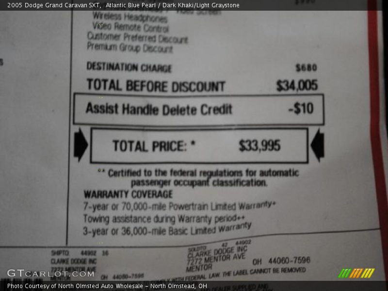 Atlantic Blue Pearl / Dark Khaki/Light Graystone 2005 Dodge Grand Caravan SXT