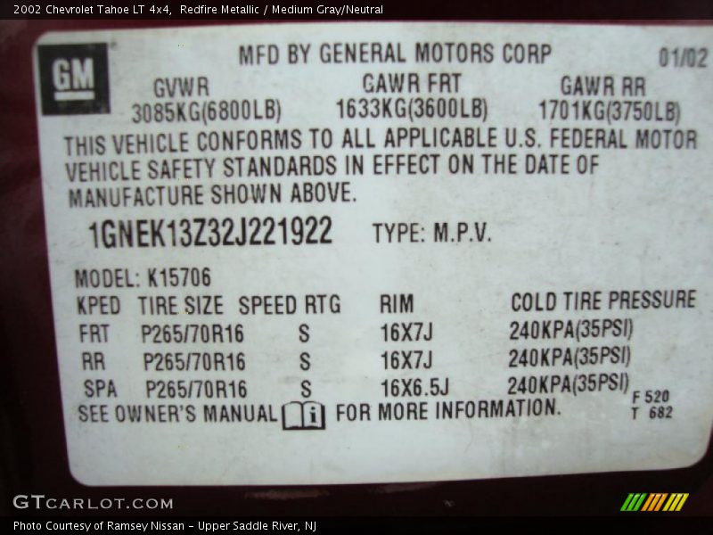 Redfire Metallic / Medium Gray/Neutral 2002 Chevrolet Tahoe LT 4x4