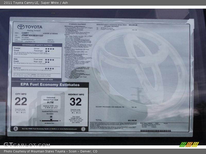  2011 Camry LE Window Sticker
