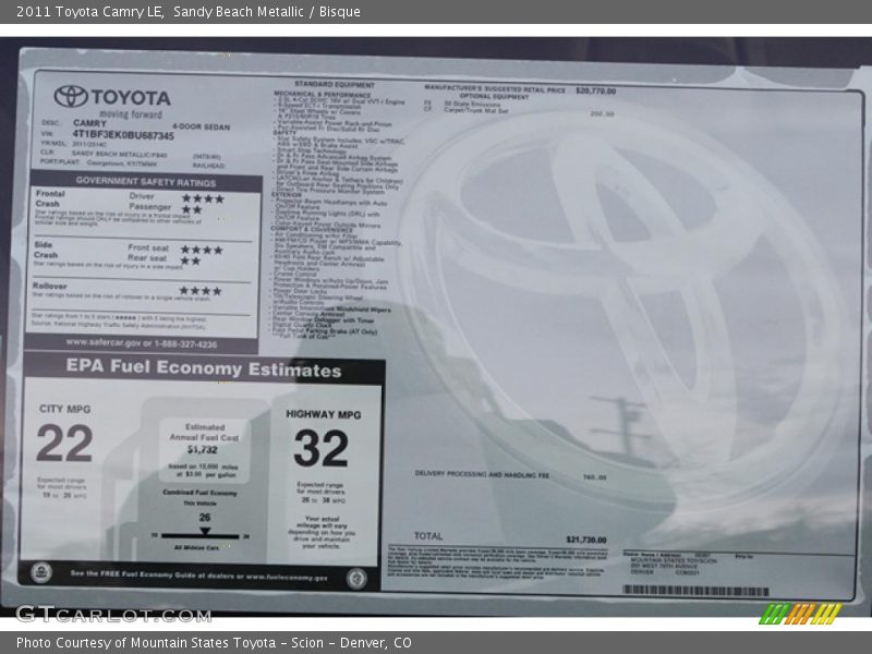 Sandy Beach Metallic / Bisque 2011 Toyota Camry LE