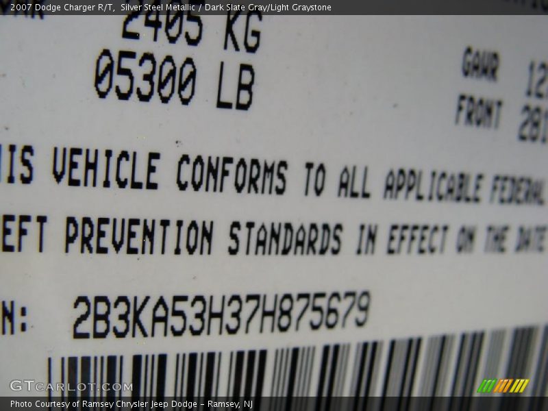 Silver Steel Metallic / Dark Slate Gray/Light Graystone 2007 Dodge Charger R/T