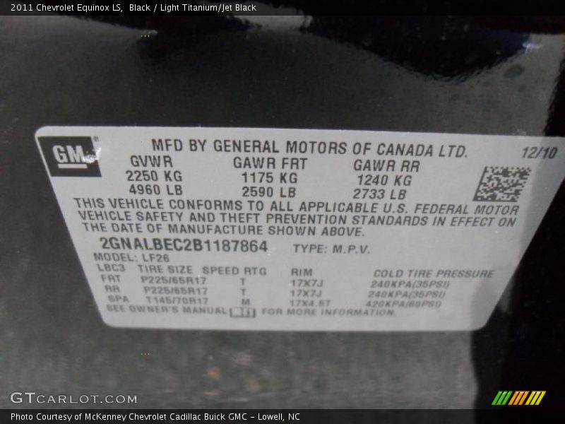Info Tag of 2011 Equinox LS