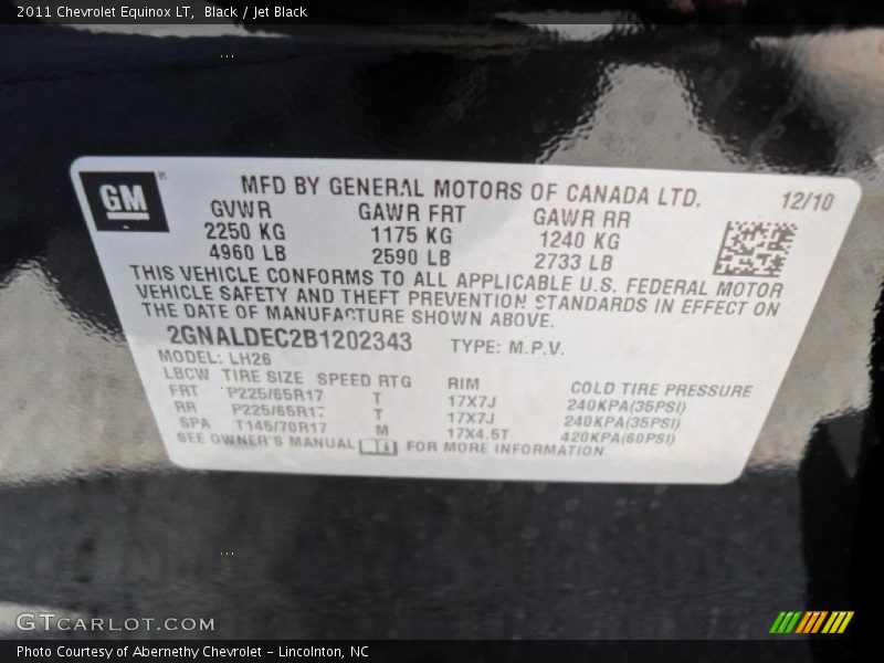 Black / Jet Black 2011 Chevrolet Equinox LT