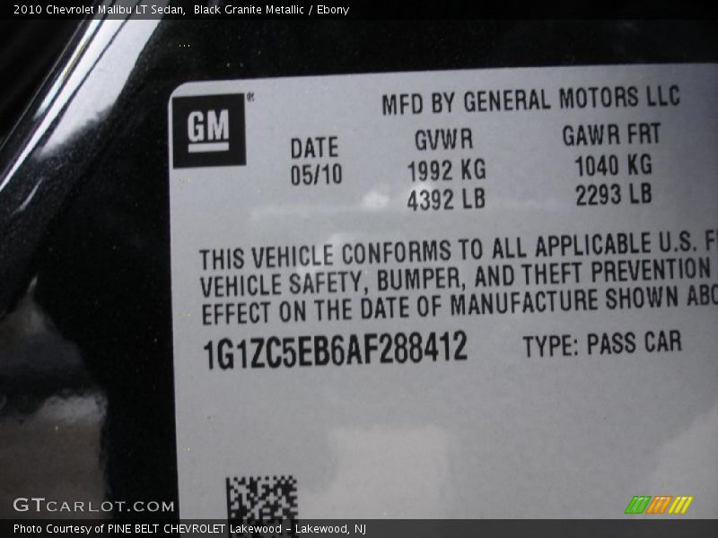 Black Granite Metallic / Ebony 2010 Chevrolet Malibu LT Sedan