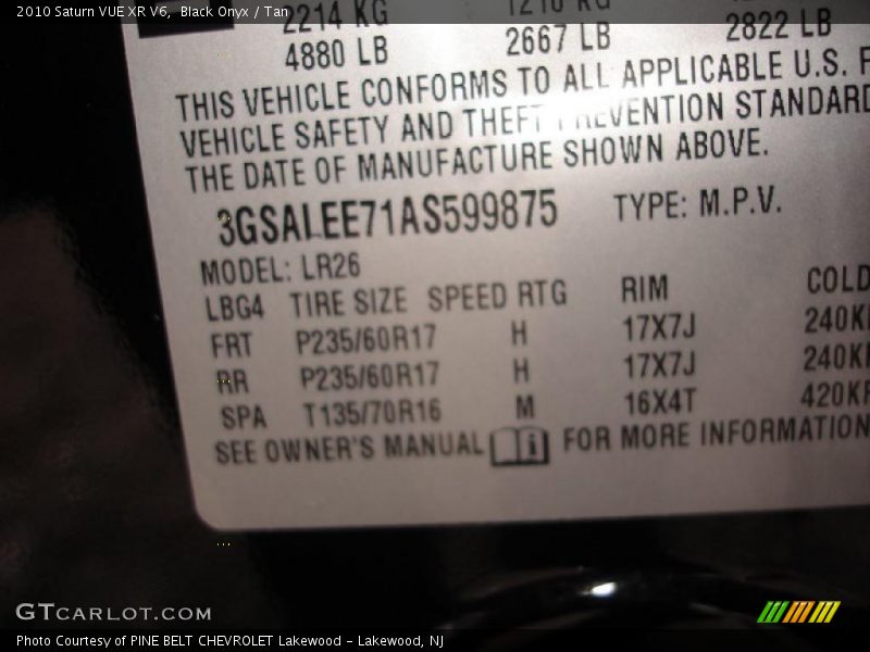 Black Onyx / Tan 2010 Saturn VUE XR V6