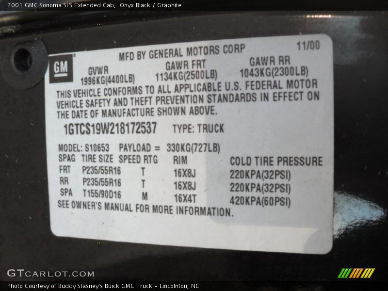 Onyx Black / Graphite 2001 GMC Sonoma SLS Extended Cab