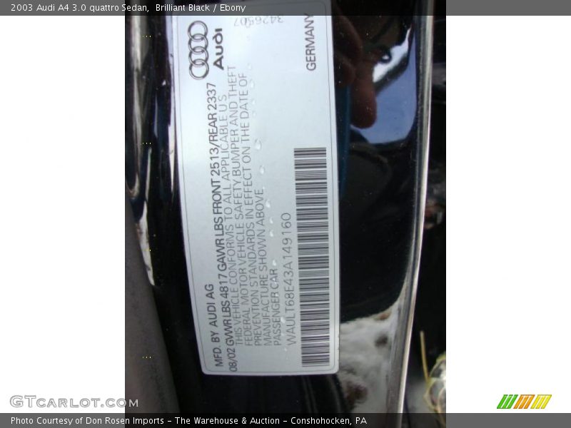 Brilliant Black / Ebony 2003 Audi A4 3.0 quattro Sedan