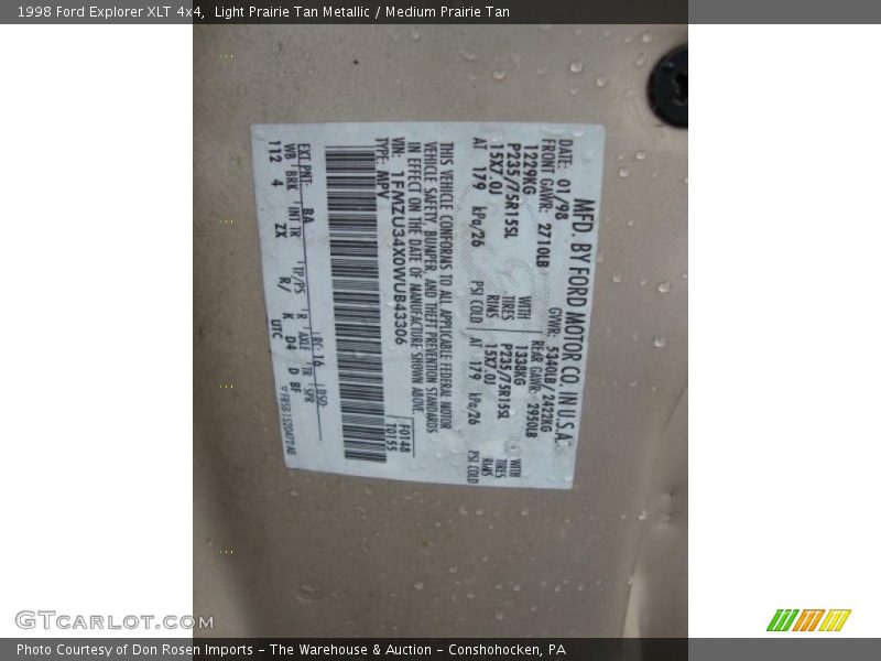 1998 Explorer XLT 4x4 Light Prairie Tan Metallic Color Code BA